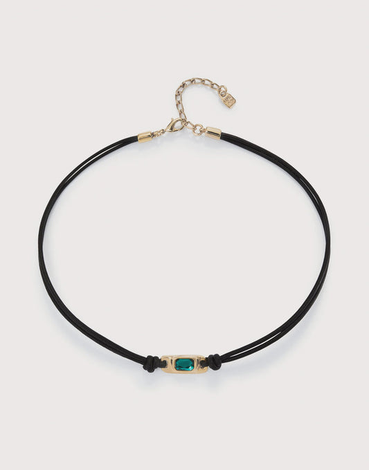 UNOde50 Gold Plated & Leather Necklace - Green Crystal