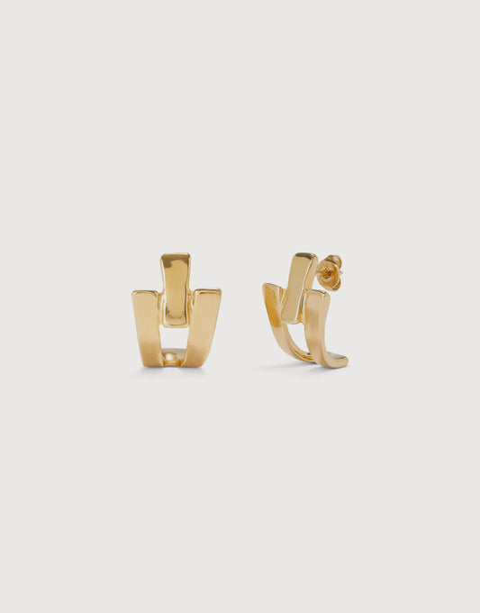 UNOde50 Triple Curve Stud Earrings - Gold