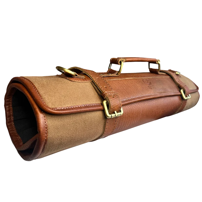 Voyage Leather Canvas Knife Roll Storage Bag (Brown Rust)
