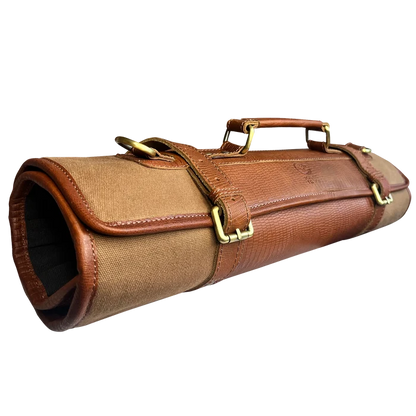 Voyage Leather Canvas Knife Roll Storage Bag (Brown Rust)
