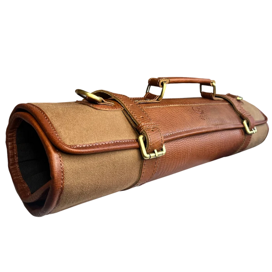 Voyage Leather Canvas Knife Roll Storage Bag (Brown Rust)