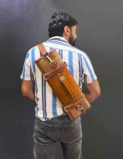 Voyage Leather Canvas Knife Roll Storage Bag (Brown Rust)