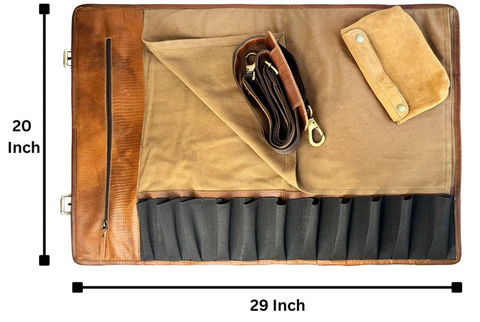 Voyage Leather Canvas Knife Roll Storage Bag (Brown Rust)