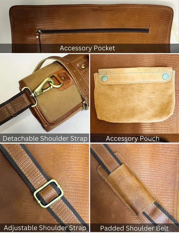 Voyage Leather Canvas Knife Roll Storage Bag (Brown Rust)