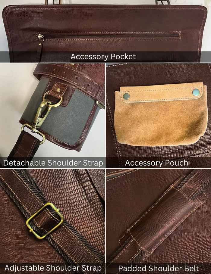 Voyage Leather Canvas Knife Roll Storage Bag (Chocolate Grey)