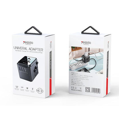 Yesido Universal Adapter, 3Usb & Type-C, Black