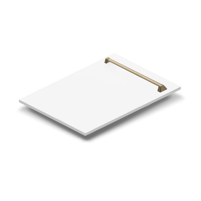 ZLINE Autograph Edition 18 in. Tallac Dishwasher Panel in White Matte with Champagne Bronze Handle (DPVZ-WM-18-CB) main image.